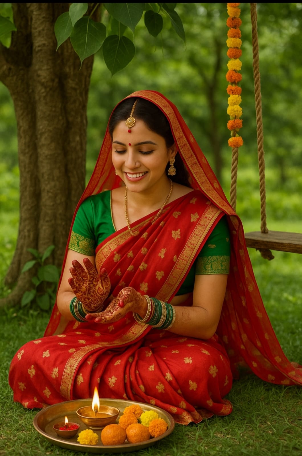 "झूले, मेंहदी और सावन की फुहार – हरियाली तीज करे सबका श्रृंगार।"